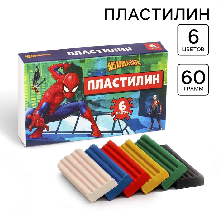 Пластилин 6 цветов 60 г "Человек паук"