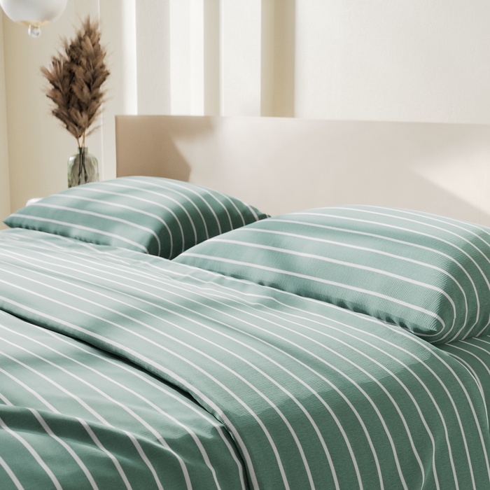 Постельное бельё Этель 1.5сп Mint stripes 143х215 см,150х214 см,70х70см-2 шт, 100% хлопок,поплин