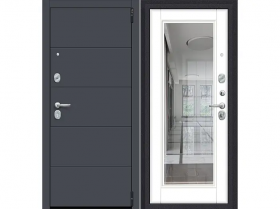 Входная Дверь el’PORTA (Portika) Porta R-3 4/П61 Graphite Pro/Super White с Зеркалом 2 Замка с Ночной Задвижкой880х2050мм Левое Открывание / Портика 0318-0197.