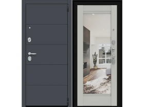 Входная Дверь el’PORTA (Portika) Porta R-3 4/K41 Graphite Pro/Nardo Grey с Зеркалом 2 Замка с Ночной Задвижкой 880х2050мм Левое Открывание / Портика 0318-0765.
