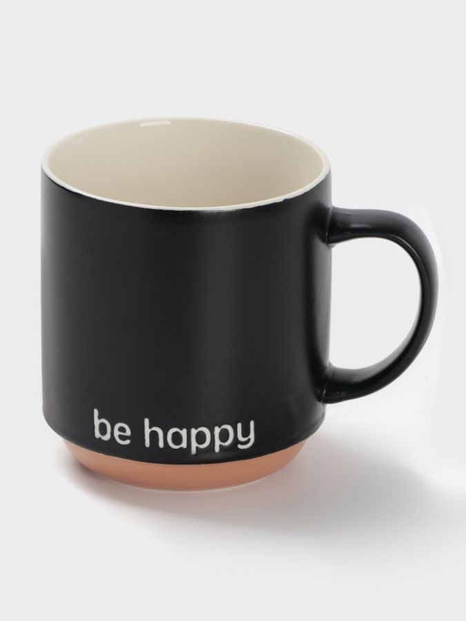 Кружка Доляна Be happy, фарфор, 420 мл, 12?9?10 см, чёрная