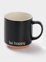 Кружка Доляна Be happy, фарфор, 420 мл, 12?9?10 см, чёрная
