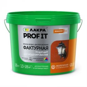 Краска Фактурная Лакра Prof It 18кг Белая, Колеруемая для Получения Декоративного Рельефного Покрытия.