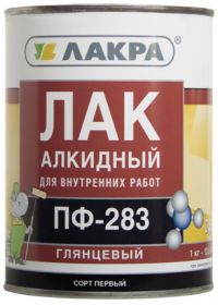 Лак для Дерева и Металла ПФ-283 Лакра 0.8кг Алкидный, Высокоглянцевый, Бесцветный для Внутренних Работ.