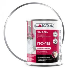 Эмаль ПФ-115 Lakra 0.9кг Белая Глянцевая, Атмосферостойкая, Алкидная, Сверхпрочная / Лакра.