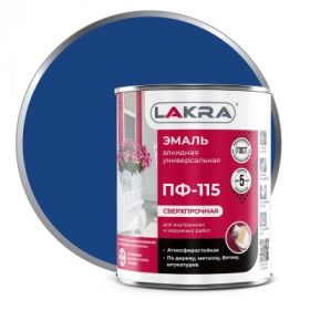 Эмаль ПФ-115 Lakra 1кг Синяя, Атмосферостойкая, Алкидная, Сверхпрочная / Лакра.
