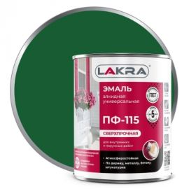 Эмаль ПФ-115 Lakra 1кг Темно-Зеленая, Атмосферостойкая, Алкидная, Сверхпрочная / Лакра.