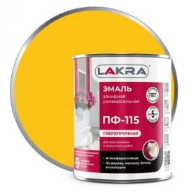 Эмаль ПФ-115 Lakra 1кг Желтая, Атмосферостойкая, Алкидная, Сверхпрочная / Лакра.