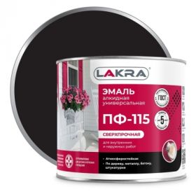 Эмаль ПФ-115 Lakra 1.9кг Черная, Атмосферостойкая, Алкидная, Сверхпрочная / Лакра.