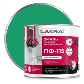 Эмаль ПФ-115 Lakra 2кг Ярко-Зеленая, Атмосферостойкая, Алкидная, Сверхпрочная / Лакра.