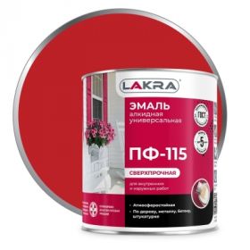 Эмаль ПФ-115 Lakra 2.8кг Красная, Атмосферостойкая, Алкидная, Сверхпрочная / Лакра.
