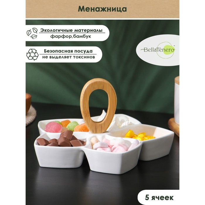 Менажница фарфоровая 5 ячеек BellaTenero, 25?25 см, цвет белый
