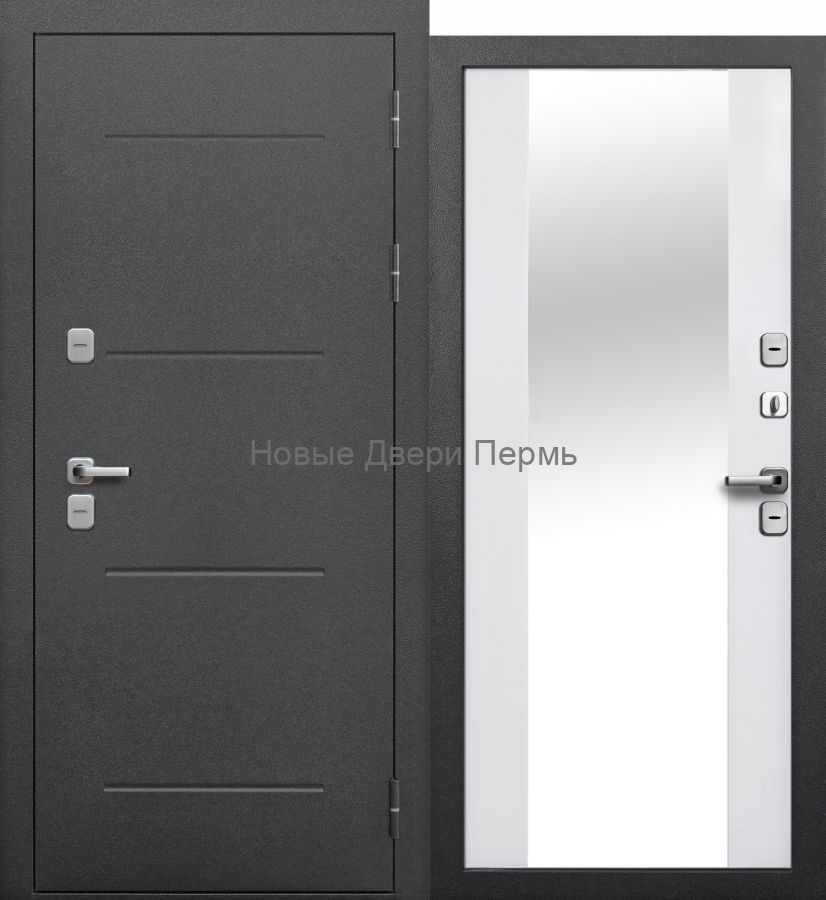 Дверь уличная Феррони 11 см Термо Серебро Зеркало Эмалит белый