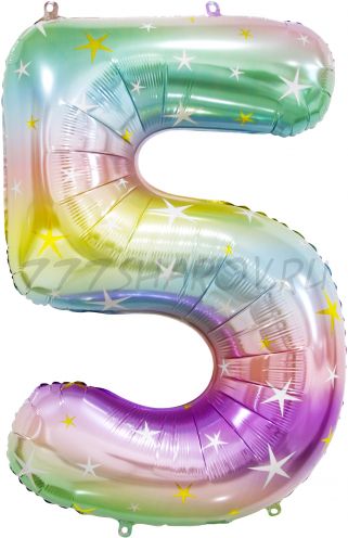 ШАР ЦИФРА 5 (34"/86 СМ) ГРАДИЕНТ СО ЗВЕЗДАМИ  С ГЕЛИЕМ