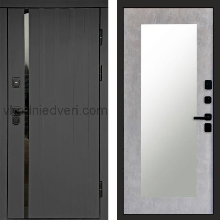Входная дверь Termo-door Роял Графит - Зеркало триумф Бетон светлый