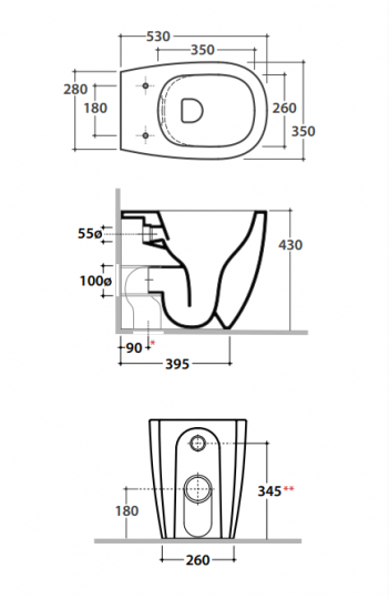 Унитаз Globo Daily DN001 без обoдка схема 2