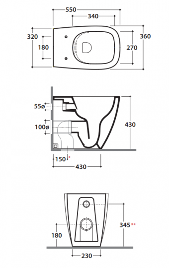 Приставной унитаз Globo Genesis GN001BI схема 2