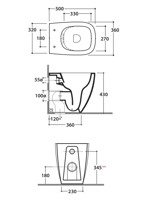 Приставной унитаз Globo Genesis GN002BI ФОТО