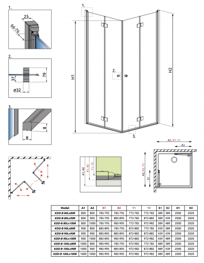 Квадратный душевой уголок Radaway Essenza KDD B 90 х 90 см схема 2