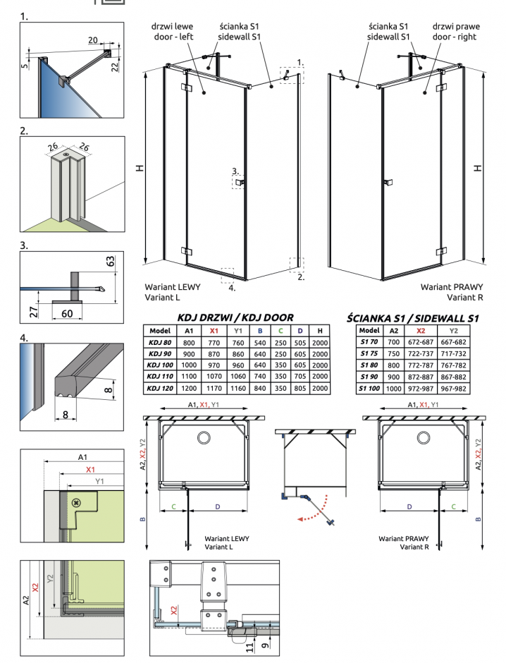 Душевой уголок с распашной дверью Radaway KDJ+S 80 х 70 см ФОТО