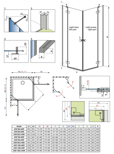 Квадратный душевой уголок Radaway Essenza KDD 90 х 90 см схема 7