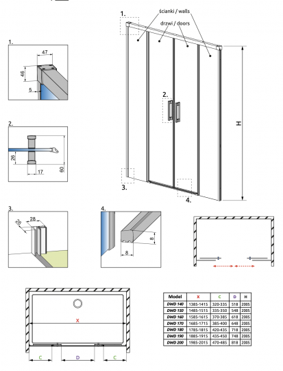 Раздвижные двери в нишу Radaway Idea 8 DWD 190 схема 7