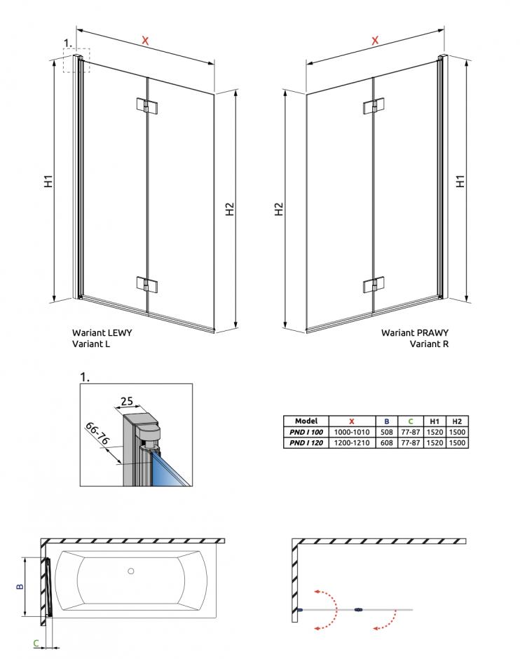 Шторка на ванну складная Essenza PND I 100 см ФОТО
