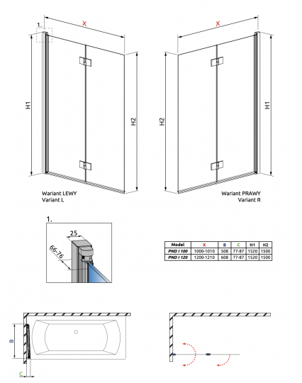 Шторка на ванну складная Essenza PND I 100 см схема 5 Шторка на ванну складная Essenza PND I 100 см схема 5