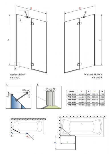 Шторка на ванну распашная Essenza PND II 130 см схема 10