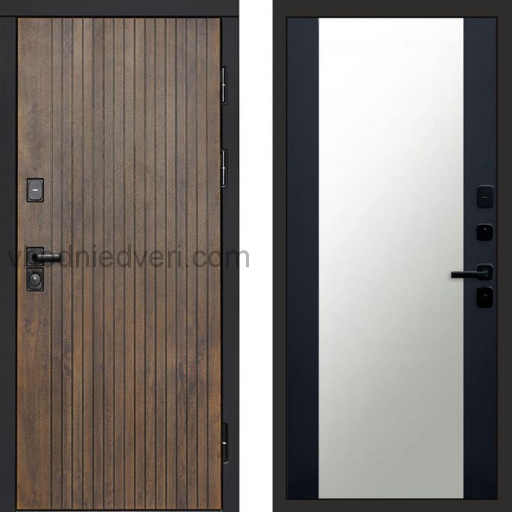 Входная дверь Termo-door Твист Ультра - Зеркало Черный кварц+тонировка