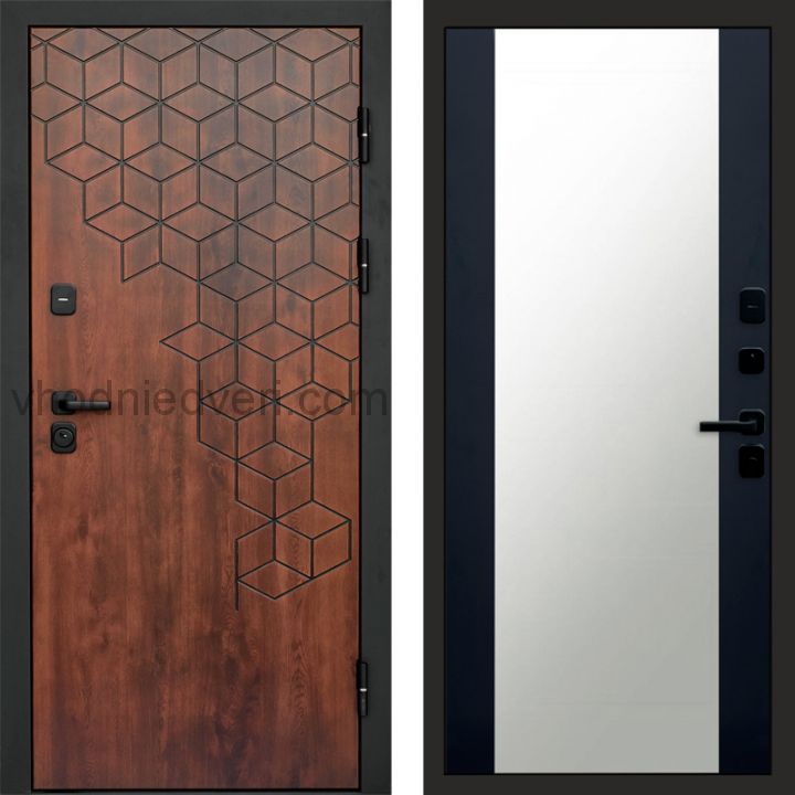 Входная дверь Termo-door Спейс Дуб патина - Зеркало Черный кварц+тонировка