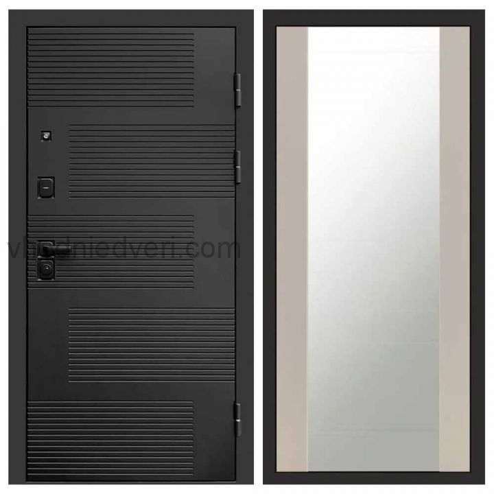 Входная дверь Termo-door Фаворит Black - Зеркало Слоновая кость