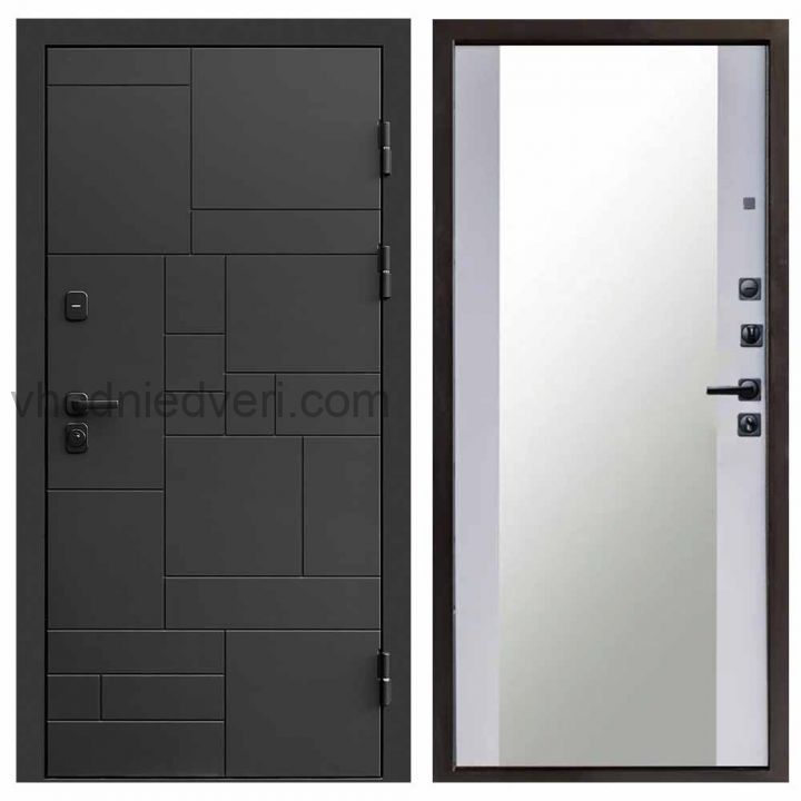 Входная дверь Termo-door Квадро Black - Зеркало Белый софт
