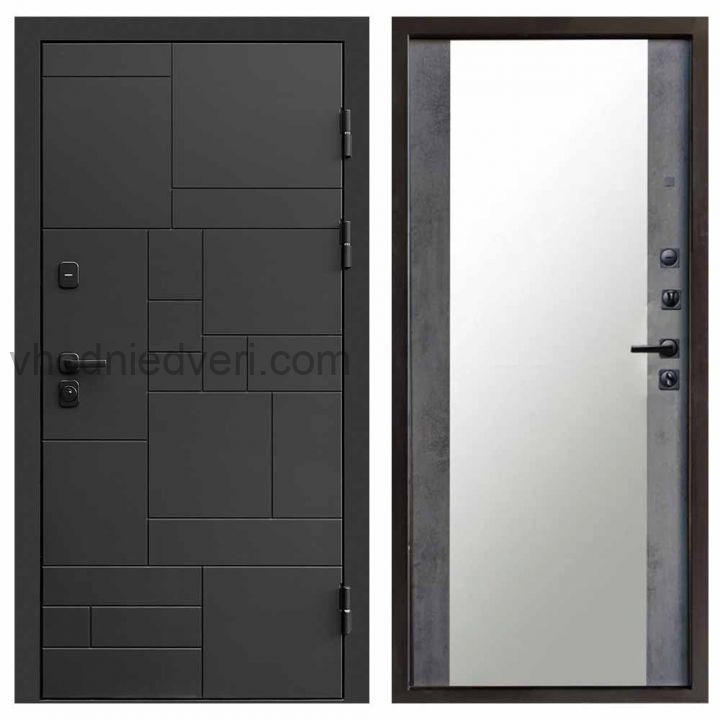 Входная дверь Termo-door Квадро Black - Зеркало Бетон темный