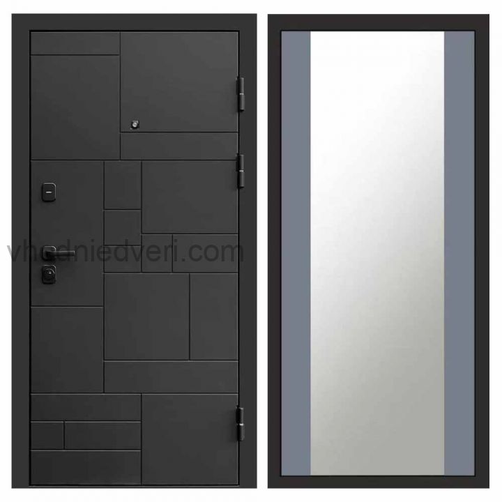 Входная дверь Termo-door Квадро Black - Зеркало Грей софт