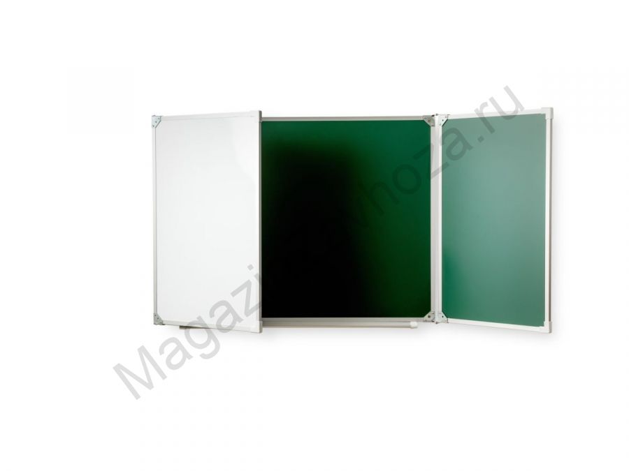 Трёхэлементная магнитная полимерная школьная доска 3400х1000 комбинированная(мелмаркер)