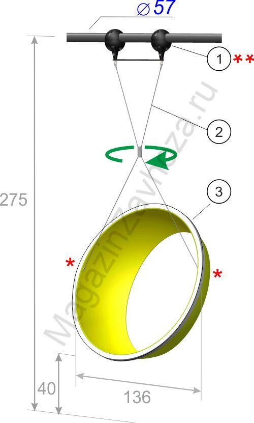 Качели Ринг на тросовой системе диаметр 130 см высота 275 см