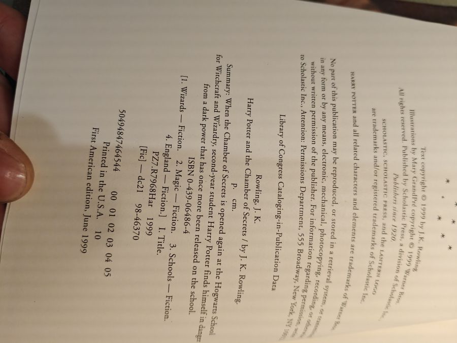 Harry Potter and the chamber of secrets американское издание первый тираж