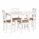 Обеденный комплект Хадсон (стол + 4 стула)/ Hudson Dining Set, дерево гевея/мдф, pure white (белый 2-1)/ткань коричнево-золотой (1505)
