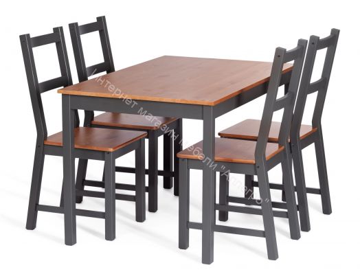 Обеденный комплект Соната (стол + 4 стула) / Sonata dining set, массив сосны, антик/графит