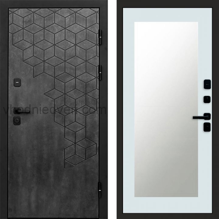 Входная дверь Termo-door Спейс Бетон патина - Зеркало триумф Белый софт