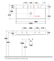 Раковина Globo Le Lastre T-Edge B6R100 100 х 47 схема 2