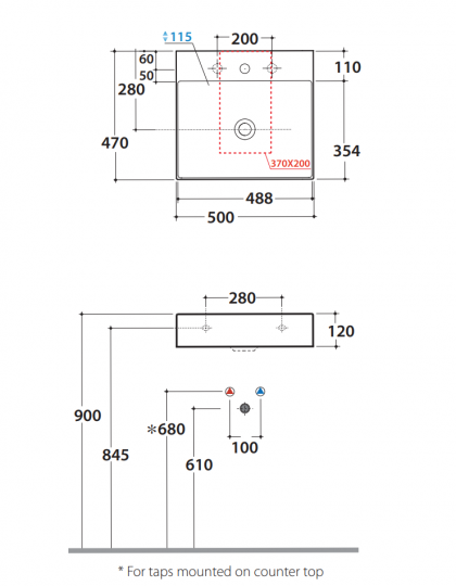 Накладная раковина Globo T-Edge B6R51 50 х 47 схема 2
