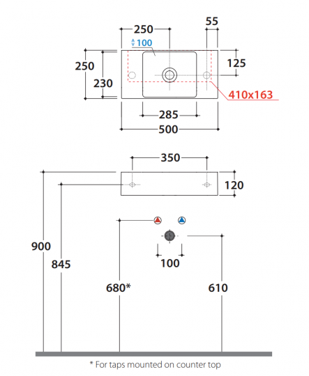 Раковина Globo Le Lastre B6R521S 50 х 25 с отверстием слева схема 2
