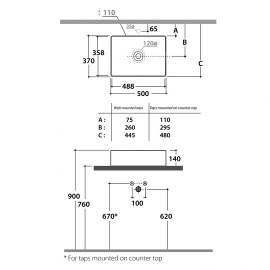 Накладная раковина Globo Le Lastre B6R54 50 х 37 схема 2