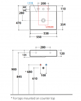 Раковина Globo Le Lastre B6R55 55 х 47 схема 2 Раковина Globo Le Lastre B6R55 55 х 47 схема 2