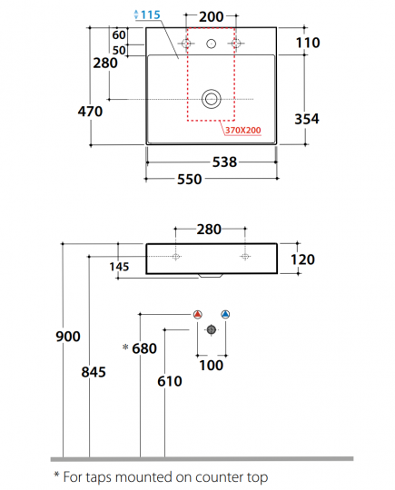 Раковина Globo Le Lastre B6R55 55 х 47 схема 2 Раковина Globo Le Lastre B6R55 55 х 47 схема 2