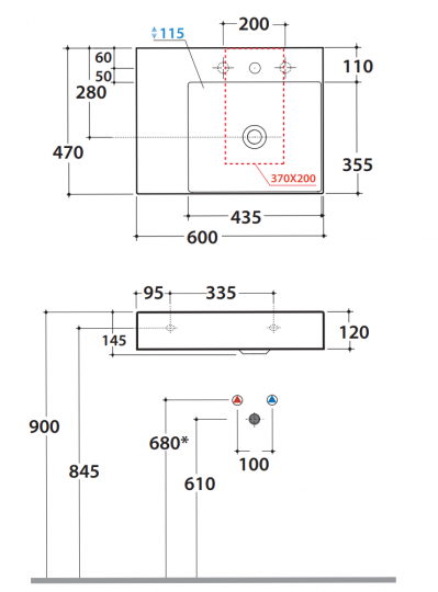 Раковина Globo Le Lastre RH B6R60D 60 х 47 схема 2
