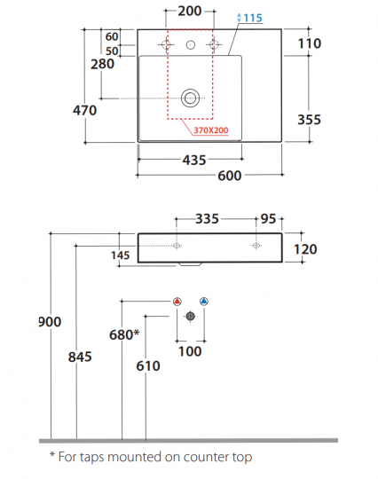 Раковина Globo Le Lastre LH B6R60S 60 х 47 схема 2 Раковина Globo Le Lastre LH B6R60S 60 х 47 схема 2