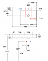Раковина Globo Le Lastre B6R80D 80 х 47 схема 2 Раковина Globo Le Lastre B6R80D 80 х 47 схема 2